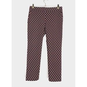ANN TAYLOR Devin Fit Pants Womens 2 Burgundy Multi Geometric Design Ankle Length